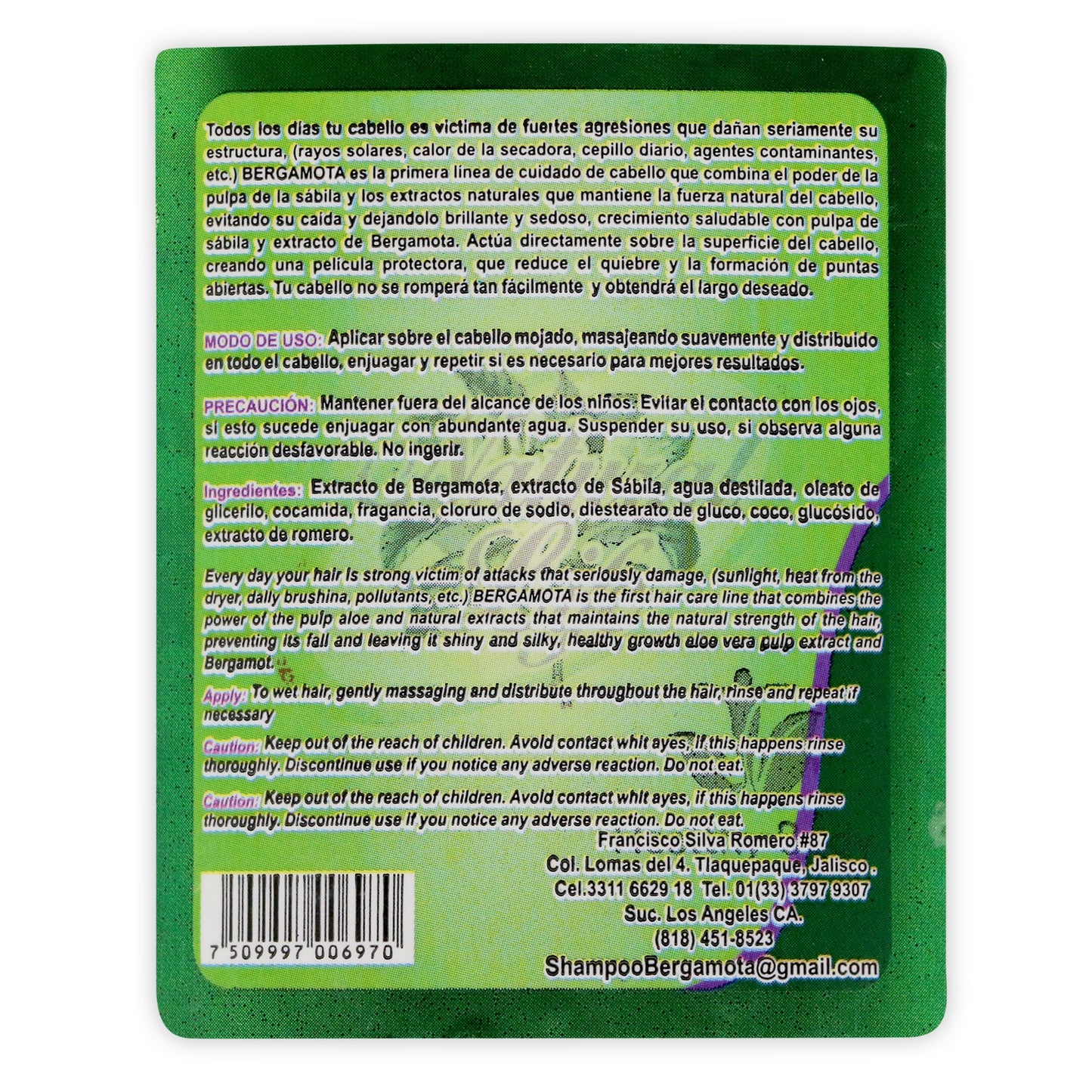 Shampoo Organico con Bergamota Verde 450 ml